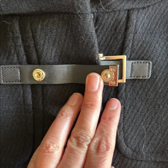 Cole Haan Black Pea Coat with Faux Fur Hood - Picture 5 of 9